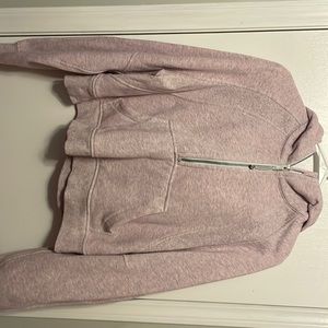 lululemon scuba half zip hood in color heather grey